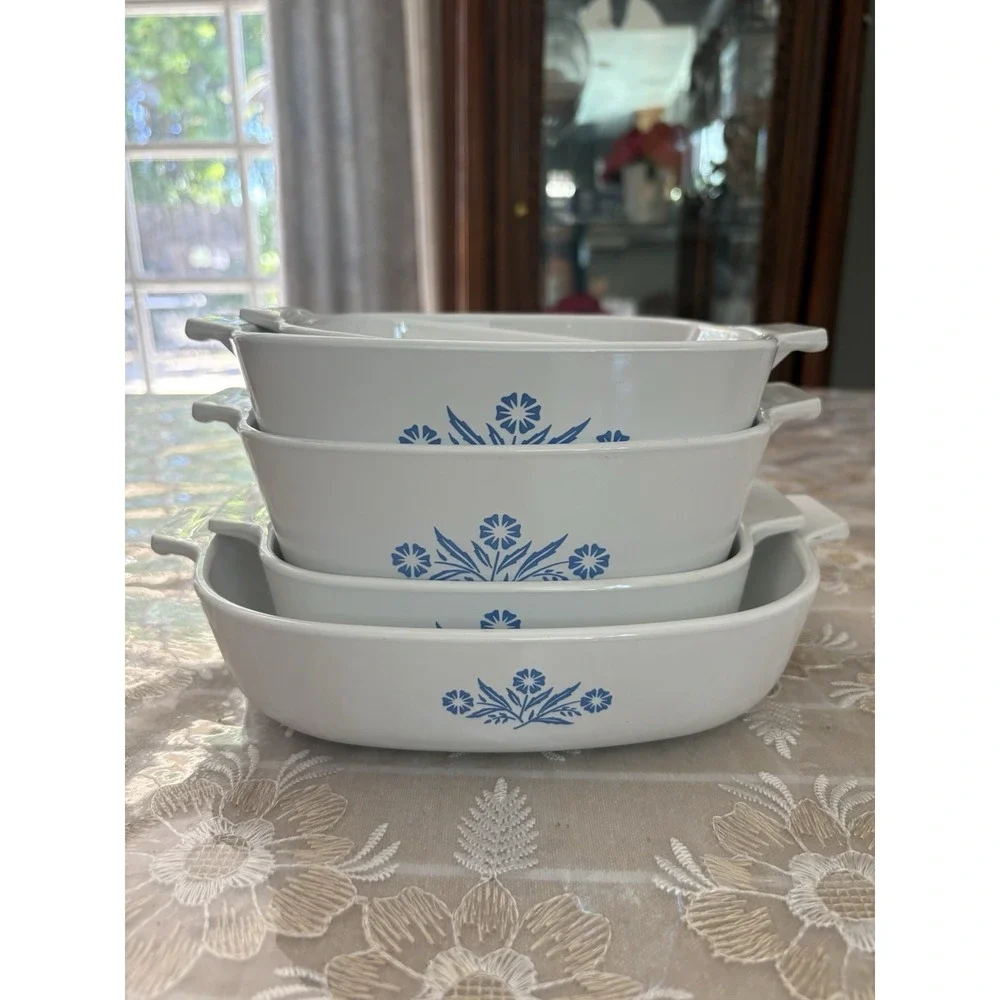 5 pc Lot Set Vintage Corning Ware Blue Cornflower Casserole Baking Dishes
